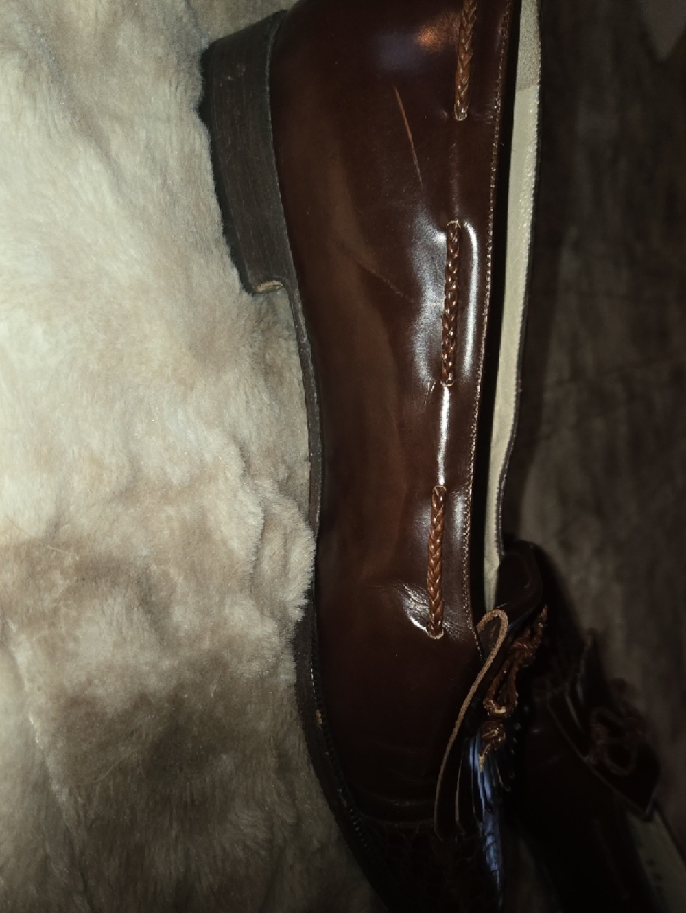 Bally Brown Leather Loafers Snakeskin Embossed Toe Tassel Fringe Flats - Picture 11 of 11